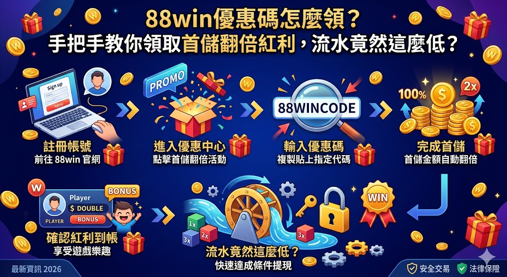 88win優惠碼怎麼領？手把手教你領取首儲翻倍紅利，流水竟然這麼低？